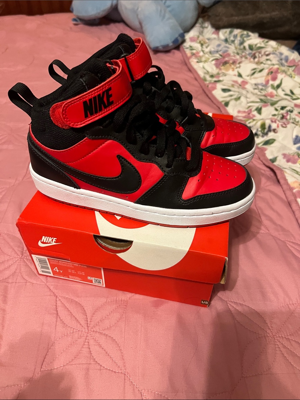 Nike Red and Black High-Top Kids Sneakers